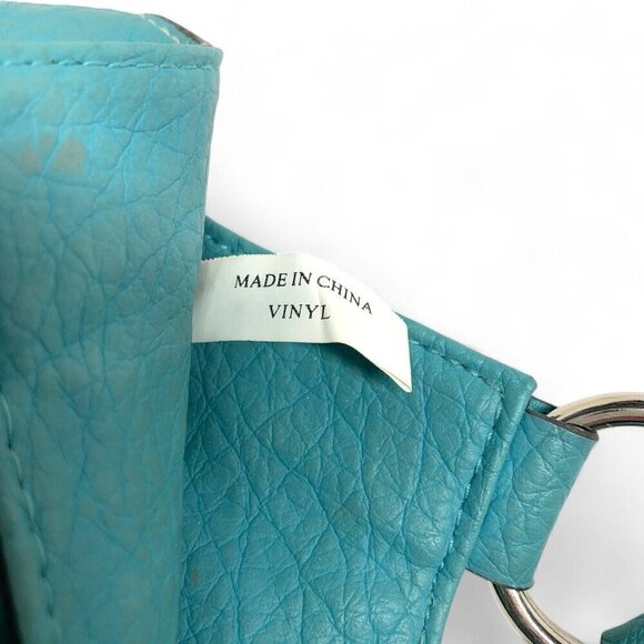 Strada Pleated Shoulder Bag Teal Blue Faux Leather Pink Lining 15"W x 12"H x 5"D - Picture 10 of 11